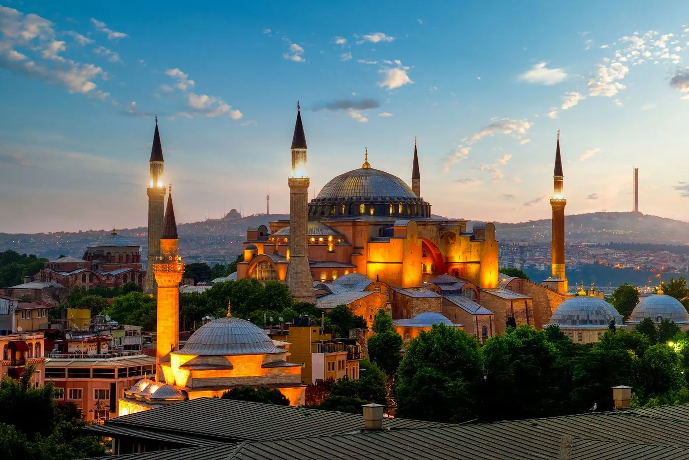 Hagia Sophia glowing at golden hour