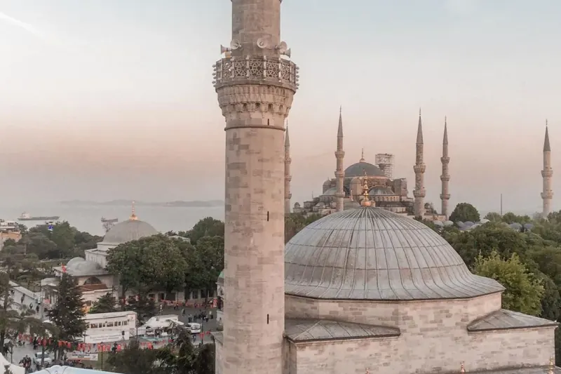 Golden hour over the Blue Mosque from the rooftop