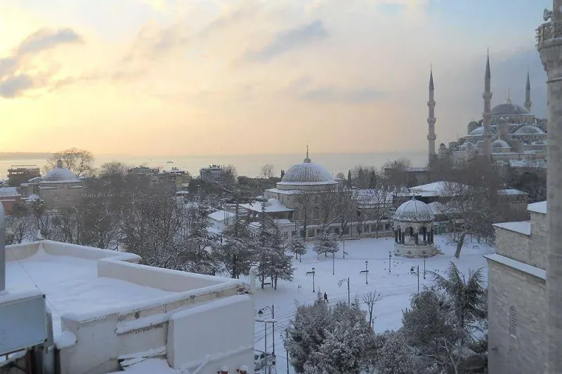 Sultanahmet and the Old City under snow, from the terrace